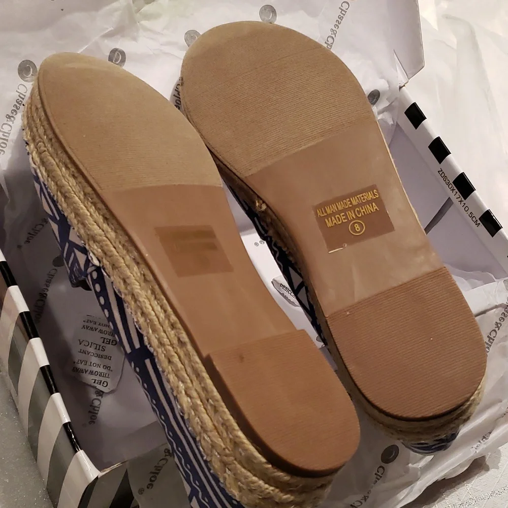 Chase & Chloe New Espadrilles Jute Platform Flats Slip-On NIB Women's 8